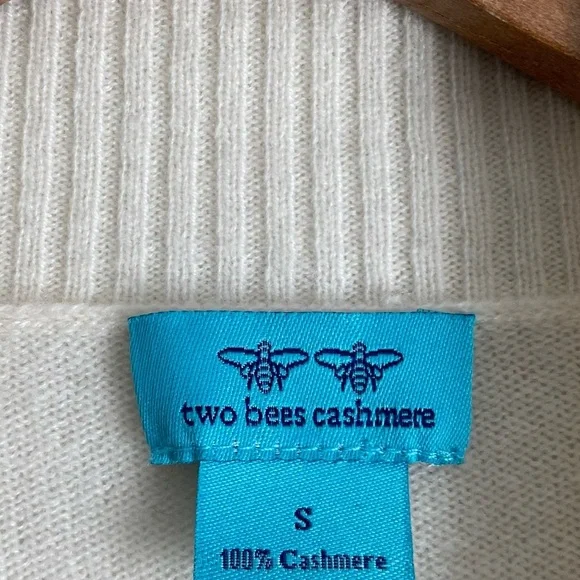 Two Bees Cashmere Stars Open Front Cardigan Sweater Ivory Off White Cozy Shawl S - Picture 8 of 8